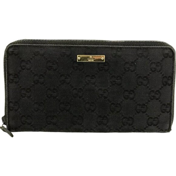 500166AE Gucci Wallet Long Black PVC Canvas - Picture 1 of 9